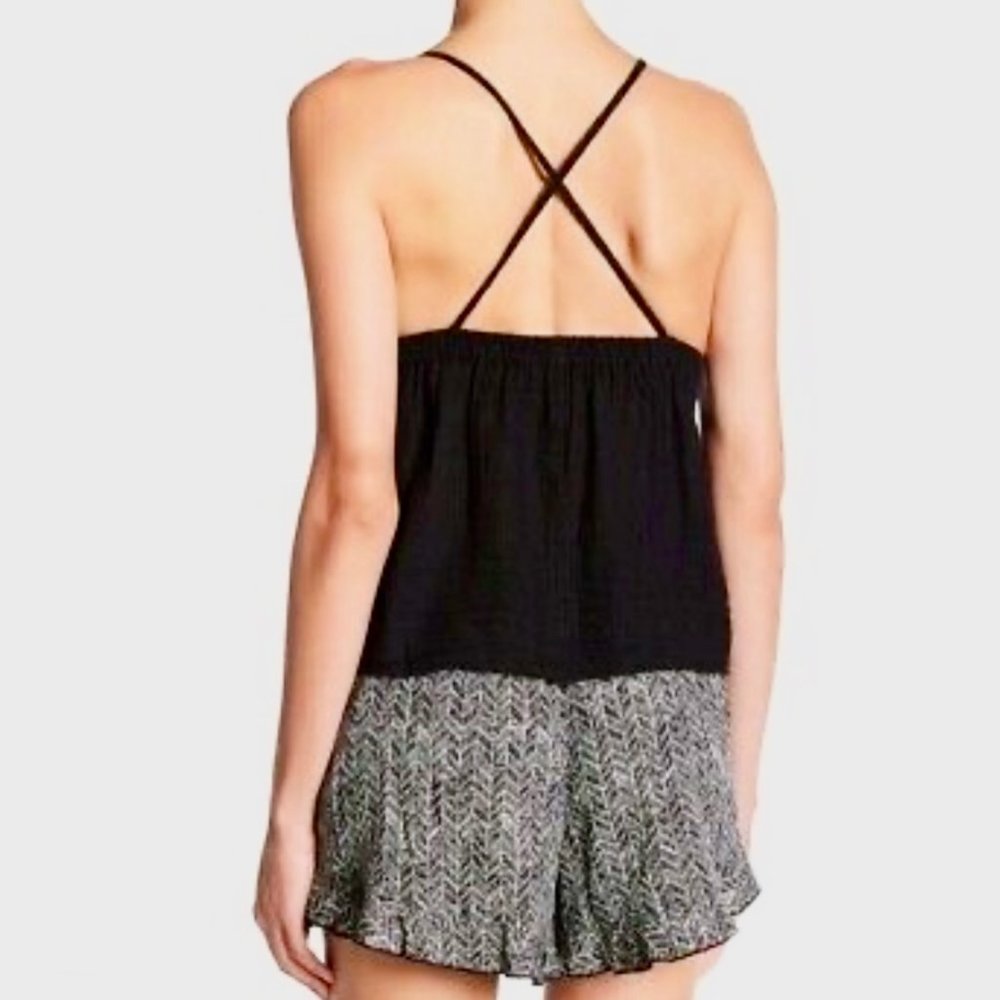 Women's Melrose and Market V-Neck Knit Crisscross Back Cami/Tank Black Small/S